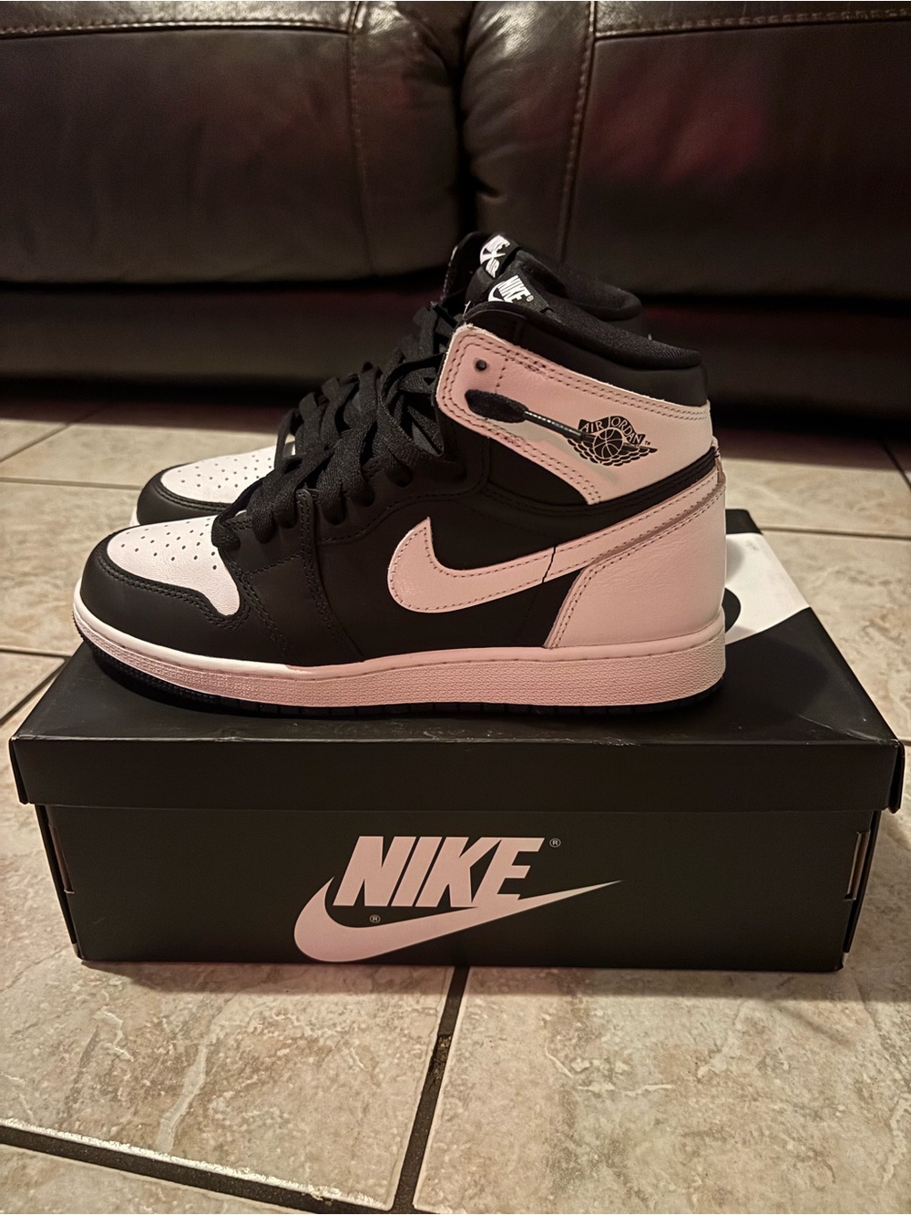 Nike Air Jordan 1 High Black and White Leather Sneakers